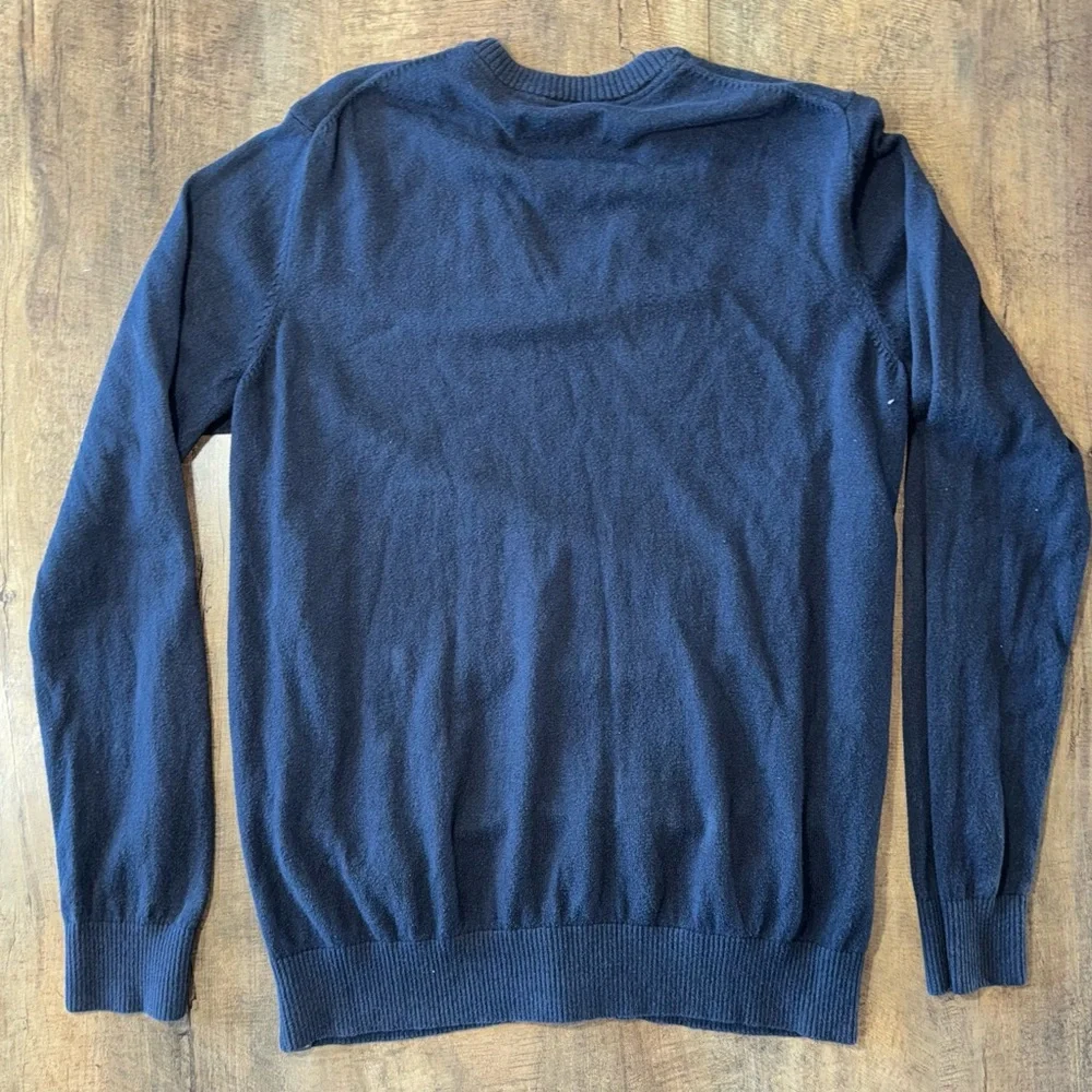 Eddie Bauer Cotton Cashmere Sweater Mens Navy Blue V-Neck Pullover Sz Tall Large